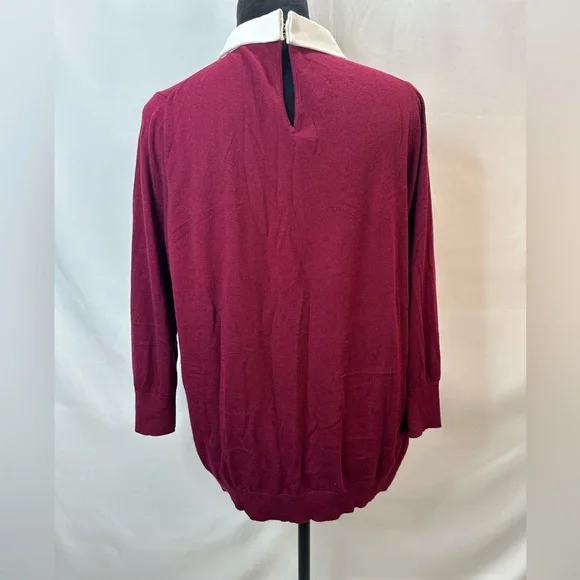 Ann Taylor Classic Burgundy Sweater with built in White Collar Size XL - Picture 7 of 10